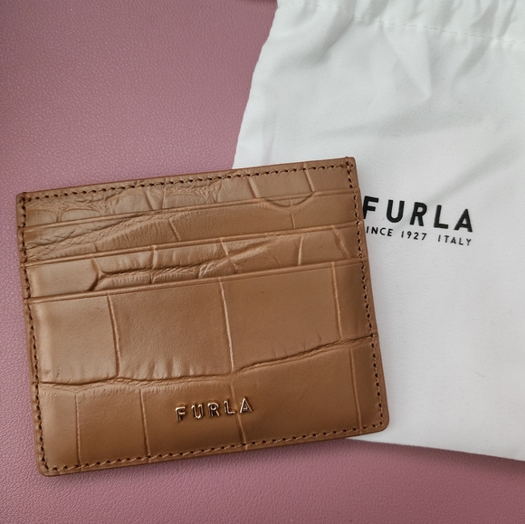 Furla Croco Credit Card Case Caramello - Picture 2 of 3